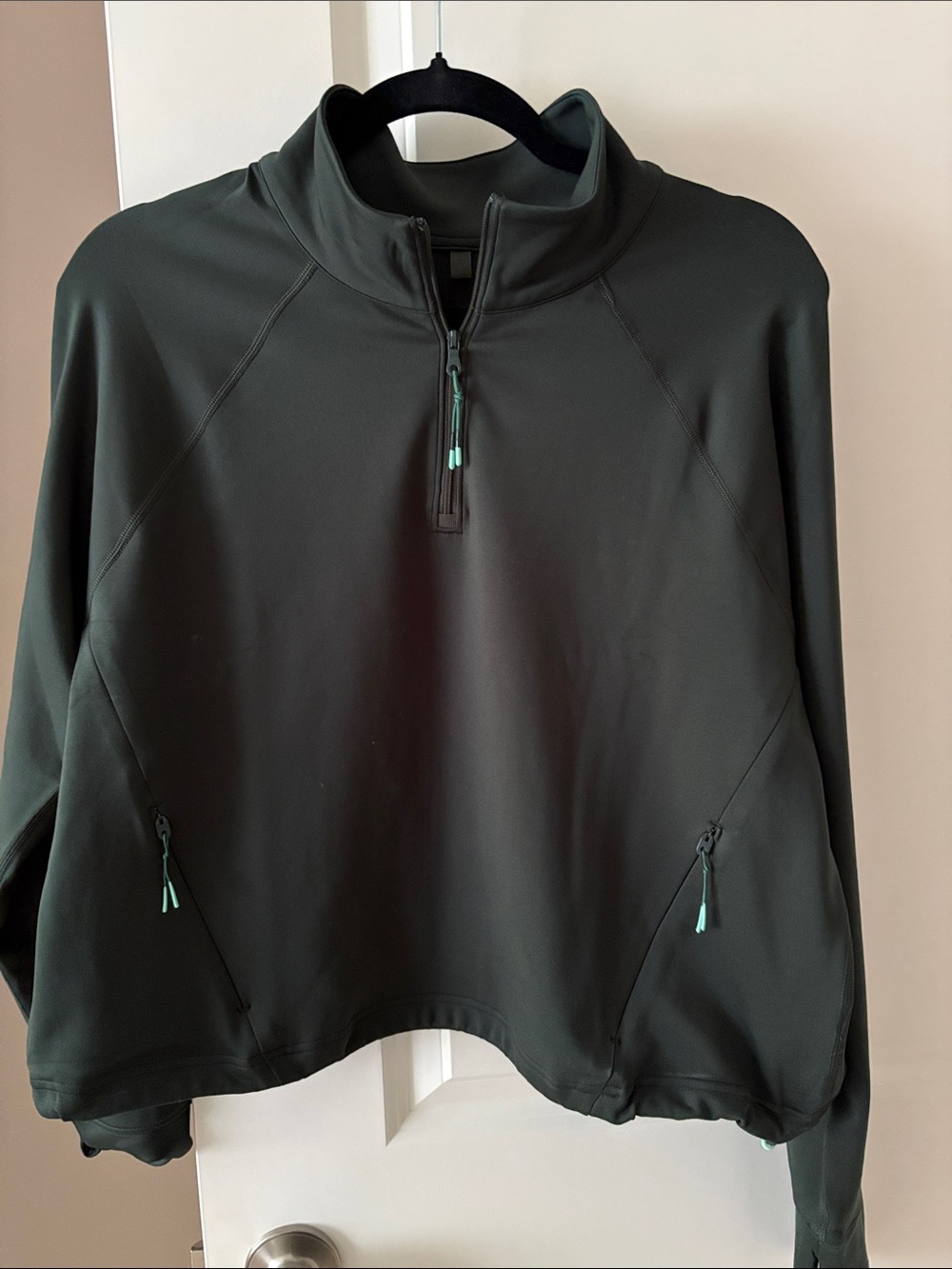 Women’s Dark Green Half-Zip Pullover Hoodie